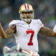 Quarterback Colin Kaepernick No. 7 of the San Francisco 49ers in the first half against the Seattle Seahawks during the 2014 NFC Championship at CenturyLink Field in Seattle on Jan. 19, 2014 (Ronald Martinez/Getty Images)